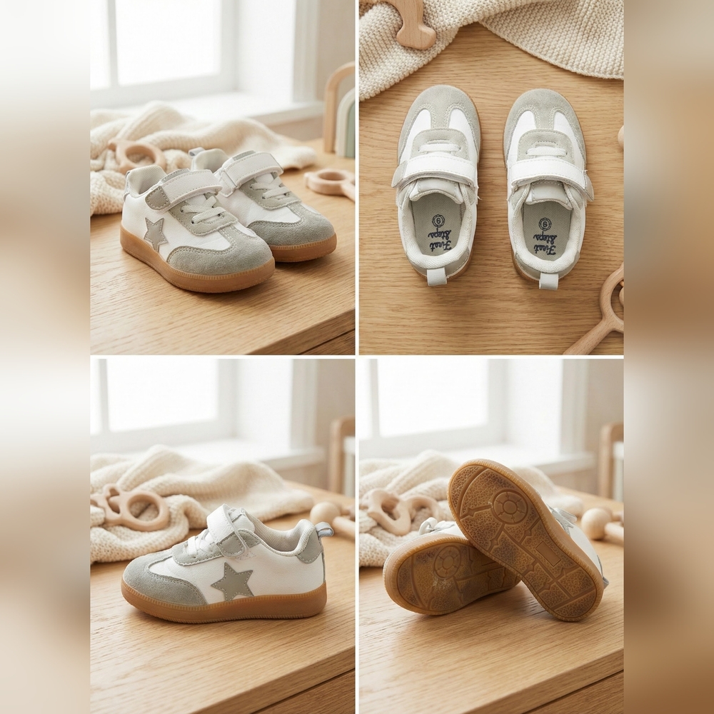 Kids Star Sneakers in White and Gray